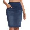 image:imageTHE GYM PEOPLE Womens High Waist Stretchy Denim Skirt Knee Length Slim Fit Pencil Jean Skirt Back Slit with PocketsDark Blue