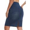 image:imageTHE GYM PEOPLE Womens High Waist Stretchy Denim Skirt Knee Length Slim Fit Pencil Jean Skirt Back Slit with PocketsDark Blue