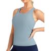 image:imageTHE GYM PEOPLE Womens Longline Yoga Sports Bra Racerback Slim Fit Sleeveless Padded Workout Tank Tops Built in BraDenim Blue