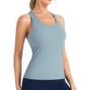 image:imageTHE GYM PEOPLE Womens Longline Yoga Sports Bra Racerback Slim Fit Sleeveless Padded Workout Tank Tops Built in BraDenim Blue