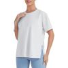 image:imageTHE GYM PEOPLE Womens Loose Fit Short Sleeve Workout TShirts with Side Slit Crewneck Summer Lightweight Casual Top TeesHeather White