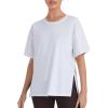 image:imageTHE GYM PEOPLE Womens Loose Fit Short Sleeve Workout TShirts with Side Slit Crewneck Summer Lightweight Casual Top TeesWhite