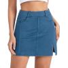 image:imageTHE GYM PEOPLE Womens Stretchy Jean Skorts Slim Fit Side Split Casual Denim Skirts with PocketsDenim Blue