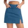 image:imageTHE GYM PEOPLE Womens Stretchy Jean Skorts Slim Fit Side Split Casual Denim Skirts with PocketsDenim Blue