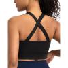 image:imageTHE GYM PEOPLE Womens Cross Back Ruched Sports Bra V Neck Wide Straps Removable Pads Workout Yoga Crop TopBlack