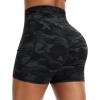 image:imageTHE GYM PEOPLE Womens High Waisted Ruched Yoga Shorts Scrunched Booty Lifting Contour Workout Shorts 5 with PocketsBlackgrey Camo