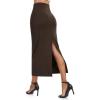 image:imageTHE GYM PEOPLE Womens Long Pencil Skirt High Waist Stretchy Business Work Bodycon Maxi Skirts with Back SlitBrown