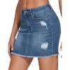 image:imageTHE GYM PEOPLE Womens Ripped Denim Mini Skirts Stretchy Frayed Raw Hem Casual Trendy Jean Skirt with PocketsDenim Blue