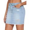 image:imageTHE GYM PEOPLE Womens Ripped Denim Mini Skirts Stretchy Frayed Raw Hem Casual Trendy Jean Skirt with PocketsLight Blue