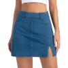 image:imageTHE GYM PEOPLE Womens Stretchy Jean Skorts Slim Fit Side Split Casual Denim Skirts with PocketsDenim Blue