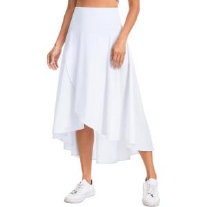image:imageTHE GYM PEOPLE Womens High Waist Flowy Maxi Skirts Ruffle High Low Hem Asymmetric Wrap Long Skirt Builtin ShortsWhite