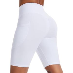 image:imageTHE GYM PEOPLE Womens High Waist Scrunch Booty Lifting Yoga Shorts No Front Seam Stretchy Ruched Gym Shorts 8 with PocketsWhite