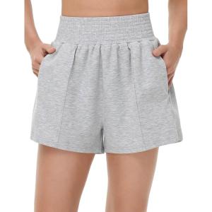 image:imageTHE GYM PEOPLE Womens High Waist Sweat Shorts Ultra Soft Stretchy Lounge Running Athletic Shorts with Zipper PocketsLight Heather Grey
