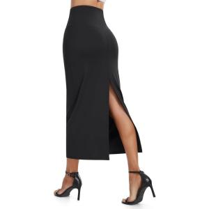 image:imageTHE GYM PEOPLE Womens Long Pencil Skirt High Waist Stretchy Business Work Bodycon Maxi Skirts with Back SlitBlack