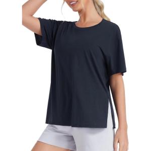 image:imageTHE GYM PEOPLE Womens Loose Fit Short Sleeve Workout TShirts with Side Slit Crewneck Summer Lightweight Casual Top TeesNavy Blue