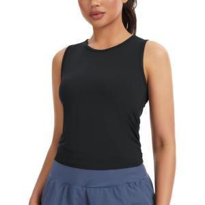 image:imageTHE GYM PEOPLE Womens Ruched Tank Tops Slim Fit Breathable Soft Basic Running Yoga Sleeveless Workout ShirtsBlack
