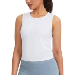 image:imageTHE GYM PEOPLE Womens Ruched Tank Tops Slim Fit Breathable Soft Basic Running Yoga Sleeveless Workout ShirtsWhite