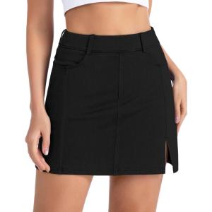 image:imageTHE GYM PEOPLE Womens Stretchy Jean Skorts Slim Fit Side Split Casual Denim Skirts with PocketsBlack
