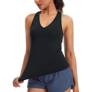 image:imageTHE GYM PEOPLE Womens V Neck Workout Tank Tops Racerback Slim Fit Sleeveless Yoga Running Athletic ShirtsBlack