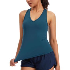image:imageTHE GYM PEOPLE Womens V Neck Workout Tank Tops Racerback Slim Fit Sleeveless Yoga Running Athletic ShirtsDark Blue Green