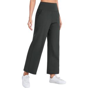 image:imageTHE GYM PEOPLE Womens Wide Leg Yoga Pants 27 Loose High Waist Workout Lounge Cropped Pants with PocketsCharcoal Grey