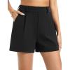 image:imageTHE GYM PEOPLE Womens Elastic Waisted Dressy Shorts Summer Comfy Lounge Work Trouser Shorts with PocketsBlack