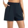 image:imageTHE GYM PEOPLE Womens Elastic Waisted Dressy Shorts Summer Comfy Lounge Work Trouser Shorts with PocketsNavy Blue