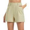 image:imageTHE GYM PEOPLE Womens Elastic Waisted Dressy Shorts Summer Comfy Lounge Work Trouser Shorts with PocketsKhaki