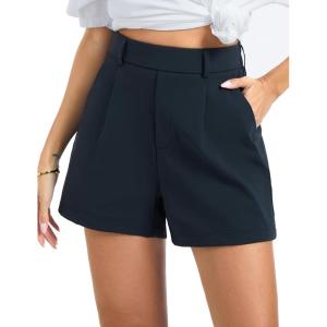 image:imageTHE GYM PEOPLE Womens Elastic Waisted Dressy Shorts Summer Comfy Lounge Work Trouser Shorts with PocketsNavy Blue