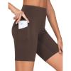 image:imageTHE GYM PEOPLE Womens High Waist Workout Shorts Stretchy Tummy Control Yoga Biker Running Shorts with PocketsBrown