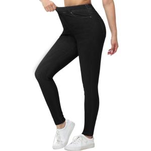image:imageTHE GYM PEOPLE Womens Stretchy Jeggings Pants Pull On Denim Skinny Jeans Leggings with PocketsBlack