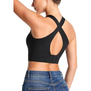 image:imageTHE GYM PEOPLE Womens Cross Back Low Impact Sports Bras Padded Wireless Seamless No Underwire Tshirt BraBlack