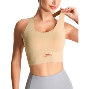 image:imageTHE GYM PEOPLE Womens Cross Back Low Impact Sports Bras Padded Wireless Seamless No Underwire Tshirt BraNude