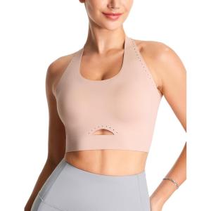 image:imageTHE GYM PEOPLE Womens Cross Back Low Impact Sports Bras Padded Wireless Seamless No Underwire Tshirt BraNude Pink