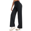 image:imageTHE GYM PEOPLE Womens Booty Lifting Wide Leg Yoga Pants High Waist No Front Seam Straight Workout Leggings with PocketsBlack