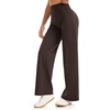 image:imageTHE GYM PEOPLE Womens Booty Lifting Wide Leg Yoga Pants High Waist No Front Seam Straight Workout Leggings with PocketsBrown