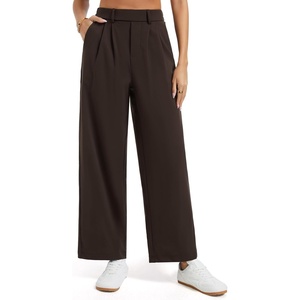 image:imageTHE GYM PEOPLE Womens Wide Leg Dress Pants Pull On Elastic Waist Straight Leg Stretchy Business Slacks Trousers with PocketsBrown