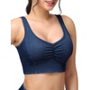 image:imageTHE GYM PEOPLE Womens Denim Scrunch Crop Tops V Neck Longline Casual Bra Padded Jean Cami with UBackDark Blue