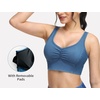 image:imageTHE GYM PEOPLE Womens Denim Scrunch Crop Tops V Neck Longline Casual Bra Padded Jean Cami with UBackDenim Blue