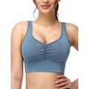 image:imageTHE GYM PEOPLE Womens Denim Scrunch Crop Tops V Neck Longline Casual Bra Padded Jean Cami with UBackDenim Light Blue