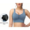 image:imageTHE GYM PEOPLE Womens Denim Scrunch Crop Tops V Neck Longline Casual Bra Padded Jean Cami with UBackDenim Light Blue