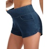 image:imageTHE GYM PEOPLE Womens High Waisted Jean Shorts Stretchy Pull On Side Slit Denim Short with PocketsDark Blue