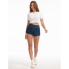 image:imageTHE GYM PEOPLE Womens High Waisted Jean Shorts Stretchy Pull On Side Slit Denim Short with PocketsDark Blue