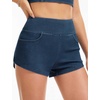 image:imageTHE GYM PEOPLE Womens High Waisted Jean Shorts Stretchy Pull On Side Slit Denim Short with PocketsDark Blue