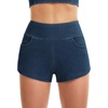 image:imageTHE GYM PEOPLE Womens High Waisted Jean Shorts Stretchy Pull On Side Slit Denim Short with PocketsDark Blue