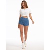 image:imageTHE GYM PEOPLE Womens High Waisted Jean Shorts Stretchy Pull On Side Slit Denim Short with PocketsDenim Blue