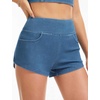 image:imageTHE GYM PEOPLE Womens High Waisted Jean Shorts Stretchy Pull On Side Slit Denim Short with PocketsDenim Blue