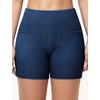 image:imageTHE GYM PEOPLE Womens High Waisted Stretchy Jean Shorts Booty Lifting Pull On Denim Shorts with PocketsDark Blue