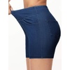 image:imageTHE GYM PEOPLE Womens High Waisted Stretchy Jean Shorts Booty Lifting Pull On Denim Shorts with PocketsDark Blue