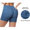 image:imageTHE GYM PEOPLE Womens High Waisted Stretchy Jean Shorts Booty Lifting Pull On Denim Shorts with PocketsDenim Blue